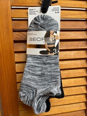 Secret Aquafx No-Show Athletic Socks - Black, Pink Marble & Gray Marble (3 Pack)